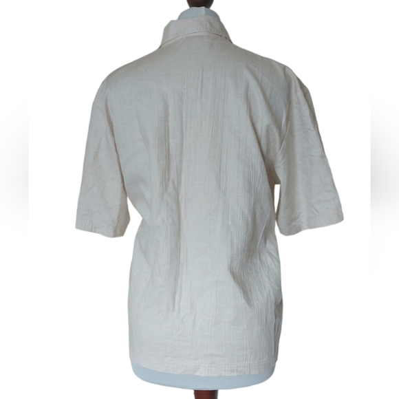 St Michael 80s Vintage Linen Blend Blouse Size 14 Cream Double Breast Short Slee - Picture 4 of 6